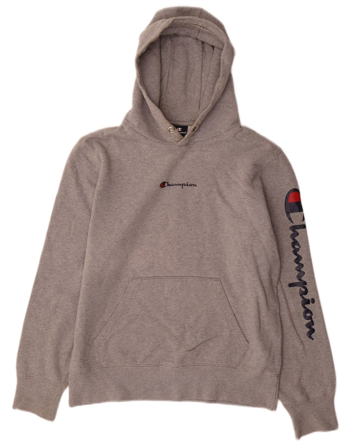 Maglione con cappuccio grafico da uomo Champion grande in cotone grigio