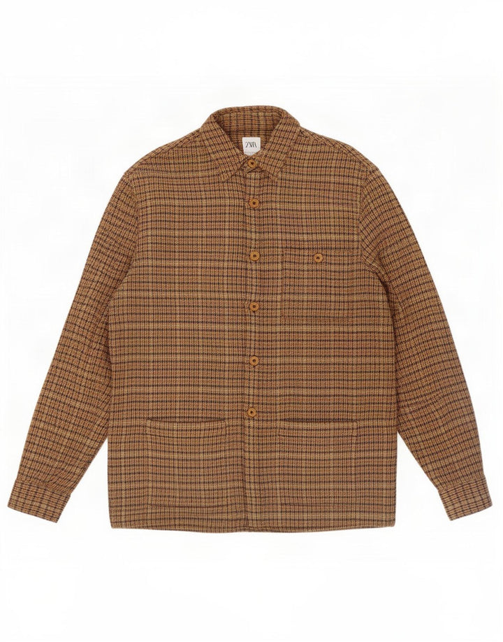 Zara Uomo Overshirt Camicia in flanella dalla vestibilità rilassata Pied de poule marrone medio