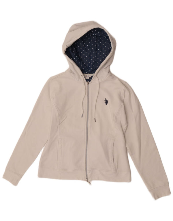 Polo Assn. Maglione con cappuccio e zip da donna UK 10 piccolo cotone bianco