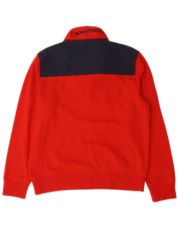 Nautica Mens Zip Neck Sweatshirt Jumper Small Red Colourblock Cotton