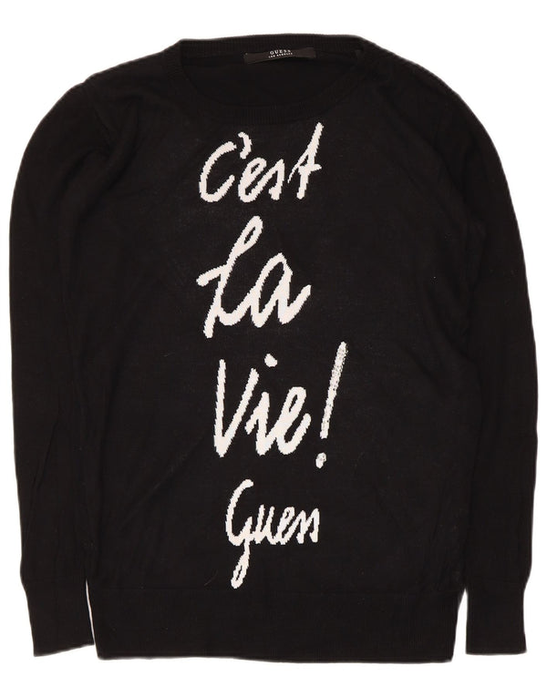 Guess Maglione girocollo oversize con grafica da donna UK 6 XS Nero