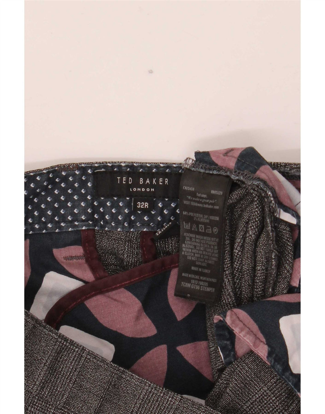 Pantaloni da abito slim da uomo Ted Baker W32 L30 poliestere a quadri grigi