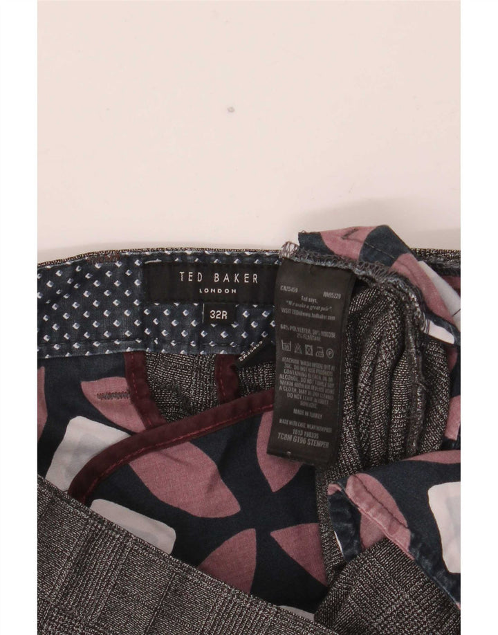 Pantaloni da abito slim da uomo Ted Baker W32 L30 poliestere a quadri grigi