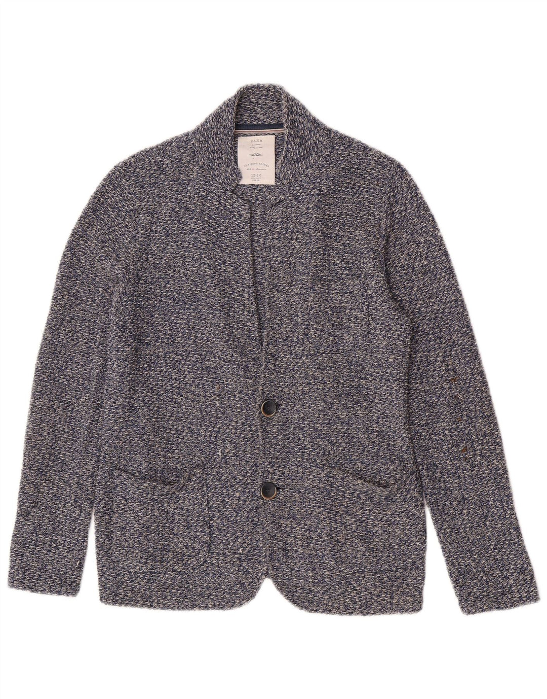 Giacca blazer a 2 bottoni lavorata a maglia da bambino Zara 13-14 anni in cotone screziato blu
