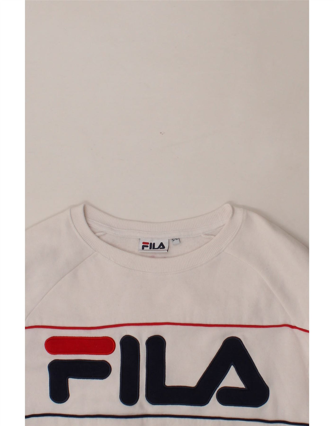 FILA Womens Oversized Graphic Sweatshirt Jumper UK 10 Small White Cotton Vintage Fila and Second-Hand Fila from Messina Hembry 