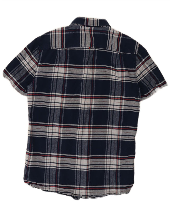 Camicia da uomo in flanella a maniche corte Superdry, cotone a quadri blu navy medio