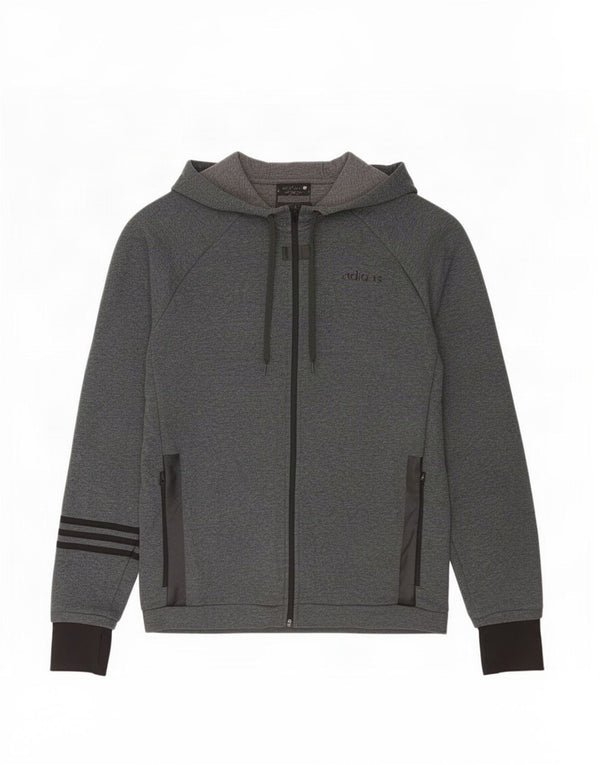 Maglione con cappuccio e zip Adidas Climalite da uomo di grandi dimensioni in cotone grigio