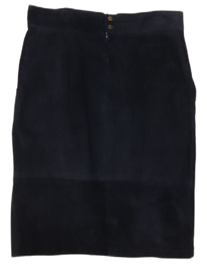 Gonna dritta vintage da donna in pelle scamosciata W30 blu navy medio