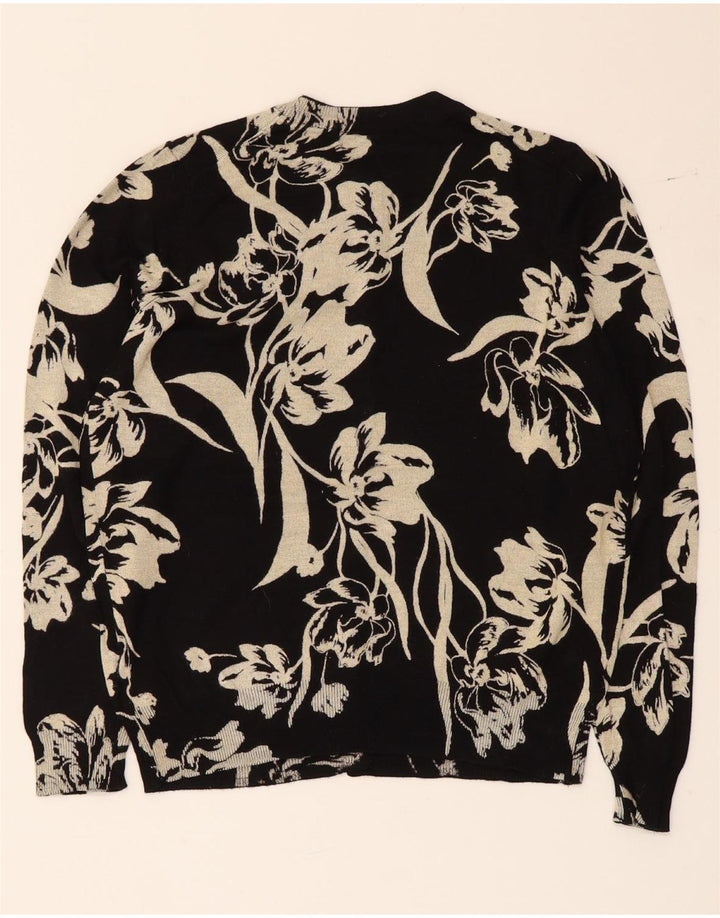 MARKS & SPENCER Maglione cardigan corto da donna UK 14 Medio Nero floreale