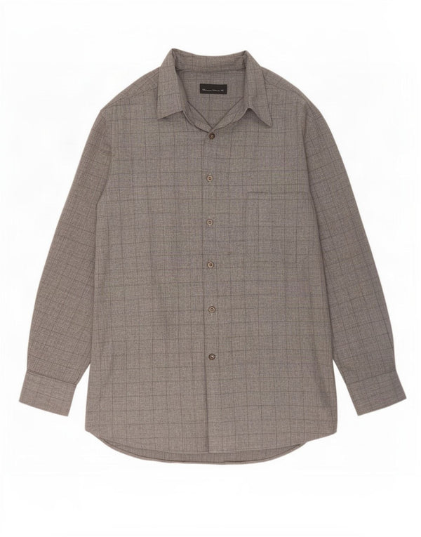 Massimo Dutti Mens Tall Shirt Size 42 Large Grey Check Viscose