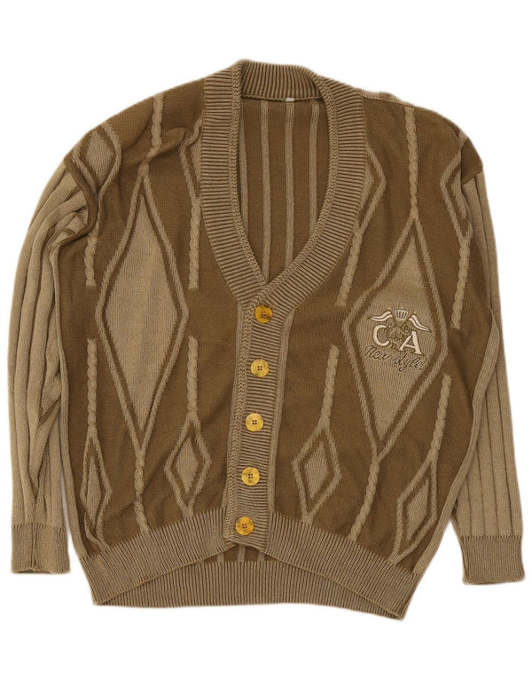 Maglione cardigan grafico da uomo vintage XL marrone a rombi/cotone diamante