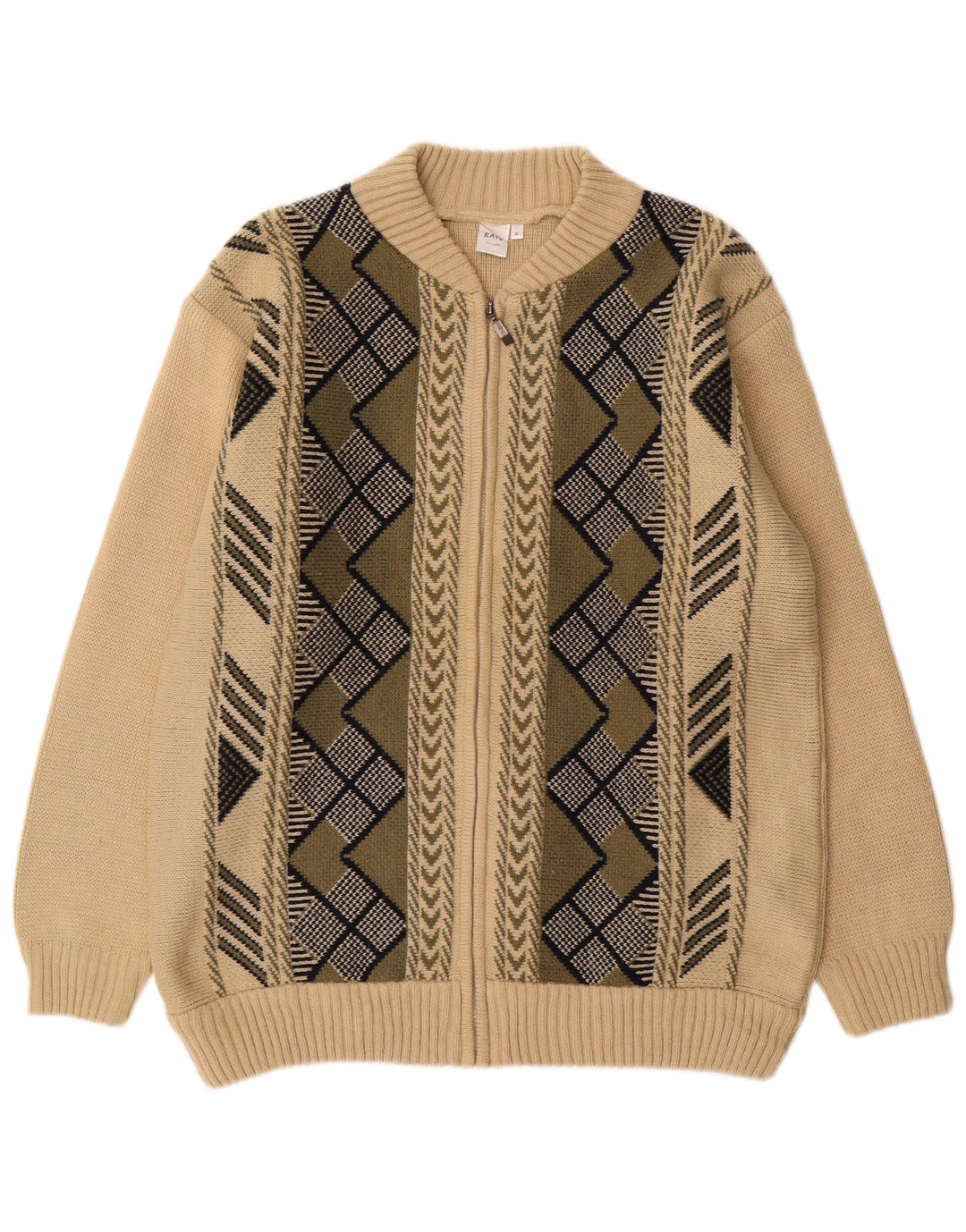 Maglione cardigan da uomo VINTAGE XL Beige acrilico geometrico