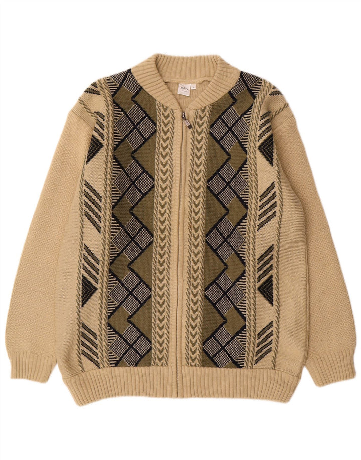 Maglione cardigan da uomo VINTAGE XL Beige acrilico geometrico