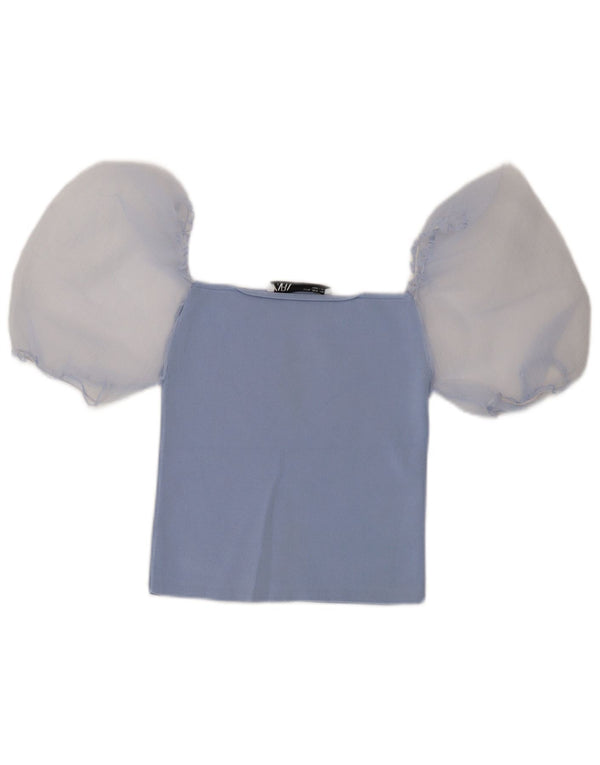 Top corto da donna con spalle scoperte Zara UK 12 Colorblock blu medio