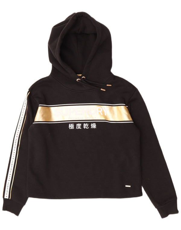 Felpa con cappuccio grafica da donna Superdry UK 14 grande cotone color block nero