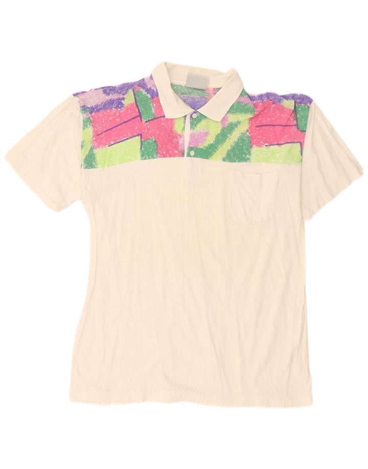 Polo vintage da uomo geometrica bianca media
