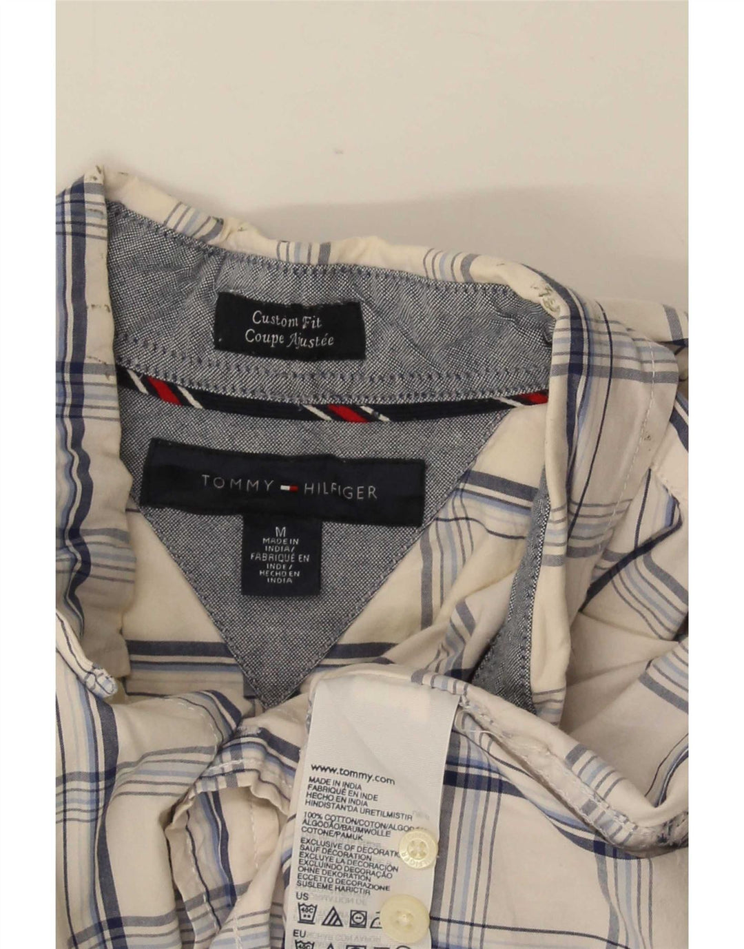 Camicia da uomo a maniche corte personalizzata Tommy Hilfiger in cotone a quadri bianco medio