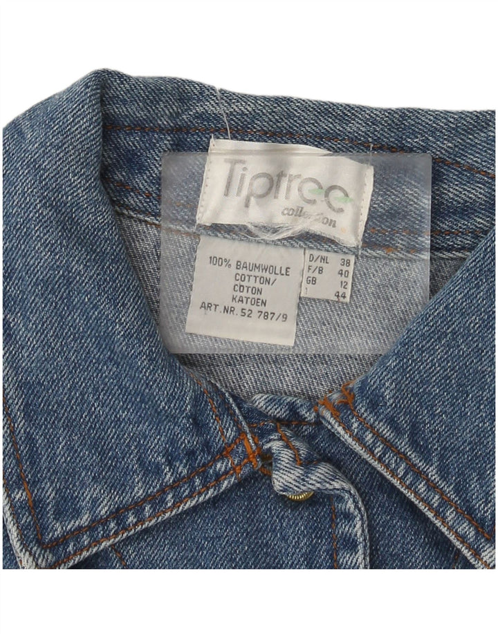 Giacca di jeans vintage da donna UK 12 in cotone color block blu medio