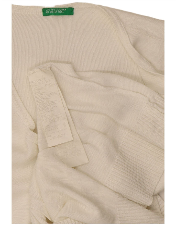 Maglione cardigan da donna Benetton UK 14 grande cotone bianco