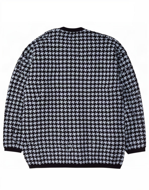 Maglieria Donna Cardigan Maglione UK 16 Grande Lana Pied De Poule Blu Navy
