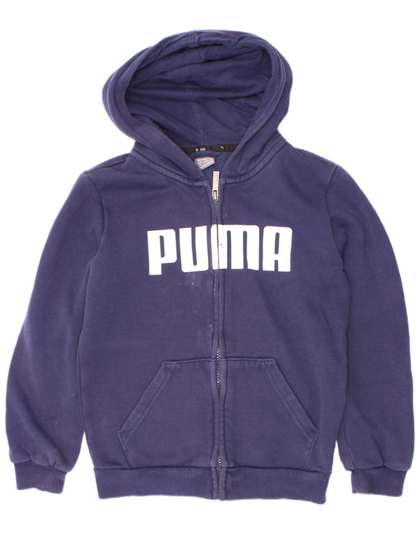 Felpa con cappuccio e zip grafica Puma da bambino 9-10 anni in cotone blu navy