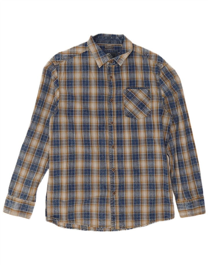 Camicia da uomo dalla vestibilità regolare Tom Tompson in cotone a quadri blu navy medio