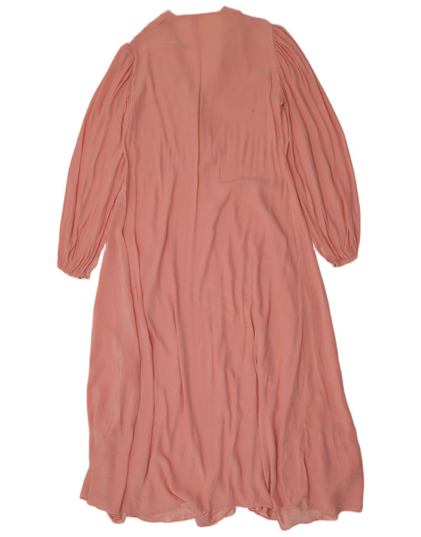 Abito da tè maxi a maniche lunghe da donna vintage UK 12 retrò floreale rosa medio