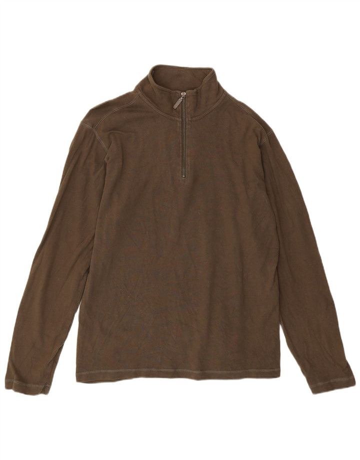 Eddie Bauer Top da uomo con zip e collo a maniche lunghe in cotone kaki medio