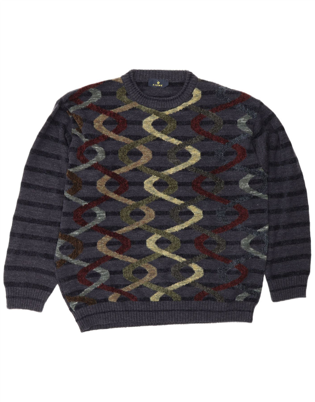 Maglione da uomo girocollo con motivo astratto Fiume Fiume XL a righe blu navy