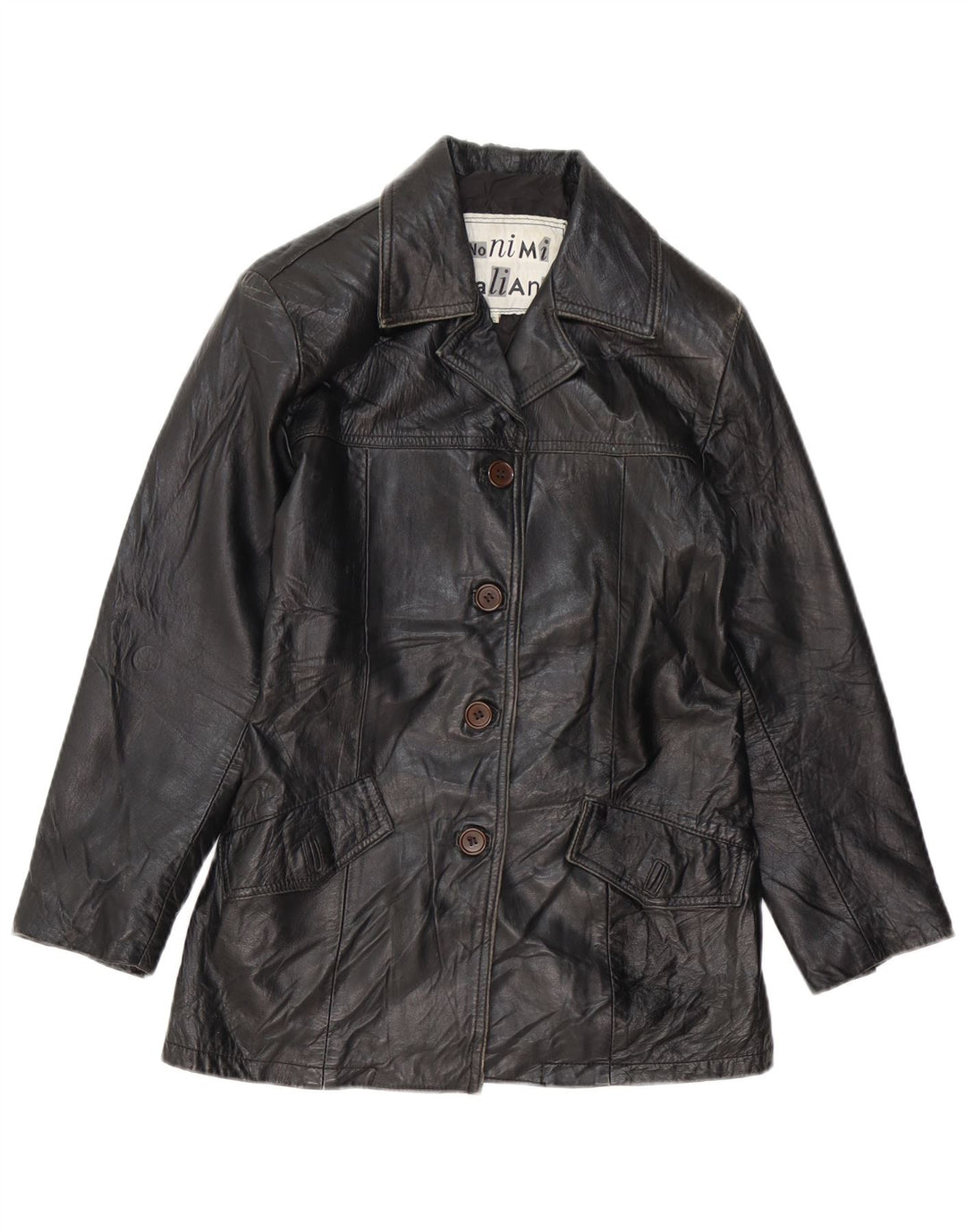 Giacca in pelle da donna VINTAGE UK 10 piccola pelle nera