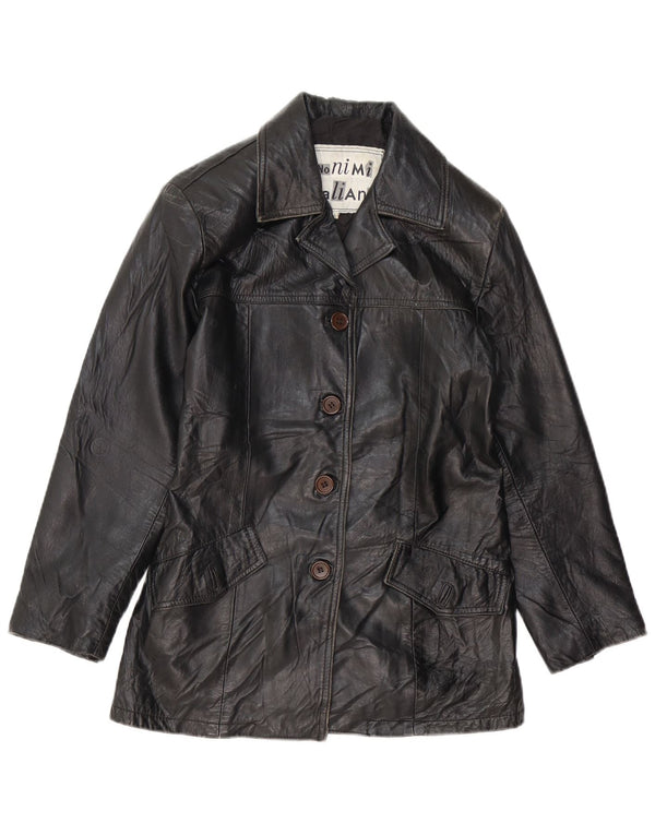 Giacca in pelle da donna VINTAGE UK 10 piccola pelle nera