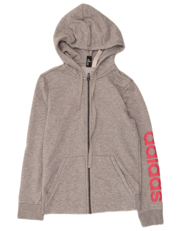 Adidas Womens Graphic Zip Hoodie Sweater UK 8/10 Small Grey Flecked Cotton