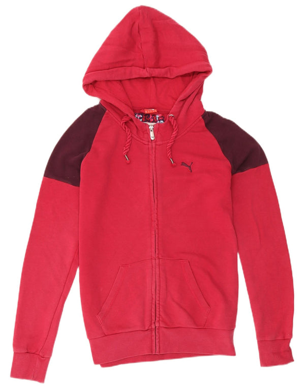 Felpa con cappuccio e zip da donna Puma UK 12 Cotone color block rosso medio