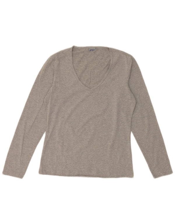 Top Asics Donna Manica Lunga UK 12 Cotone Grigio Medio