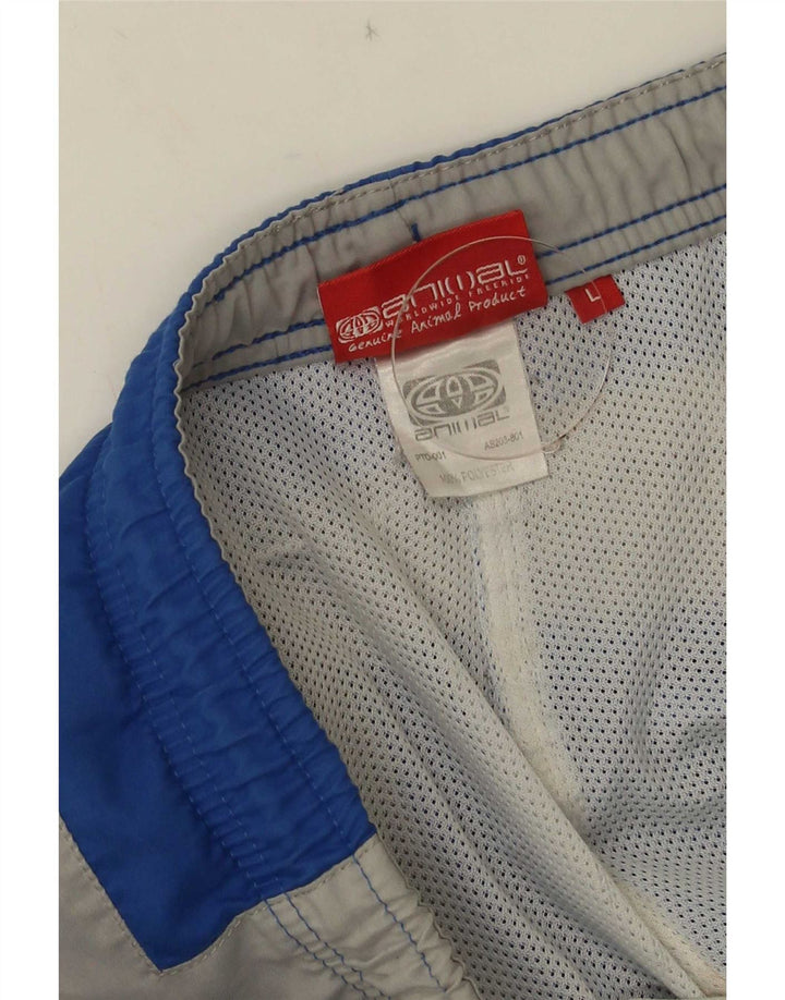 Pantaloncini da bagno con grafica da uomo con animali, grande, in poliestere color block blu