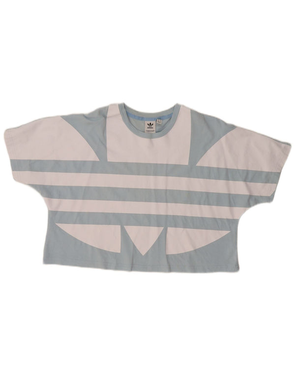 Adidas T-shirt grafica corta da donna Top UK 12 Cotone color block blu medio