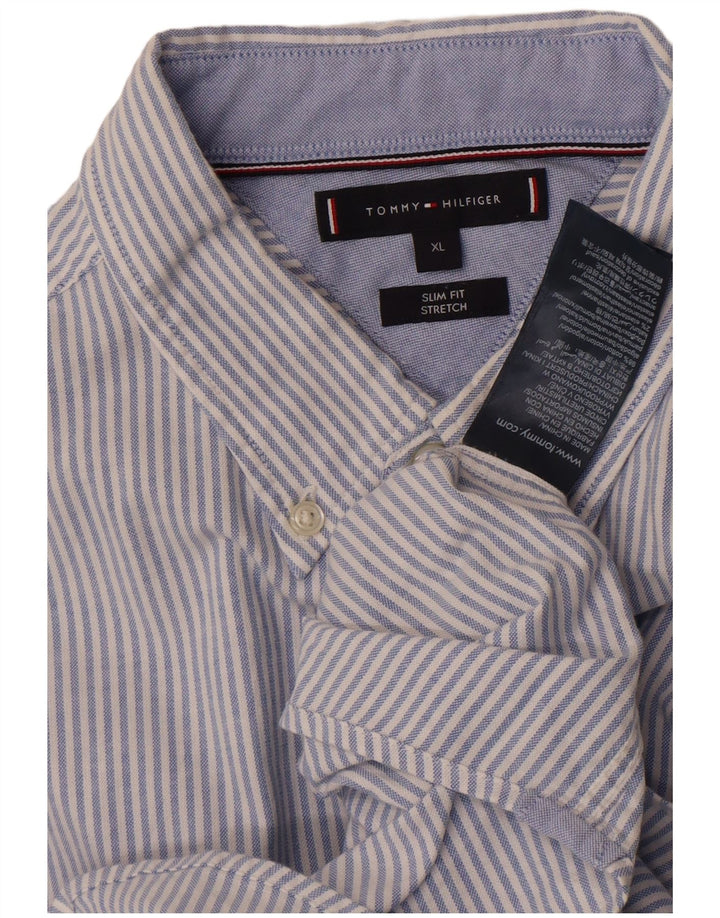 Camicia slim fit da uomo Tommy Hilfiger XL in cotone a righe blu