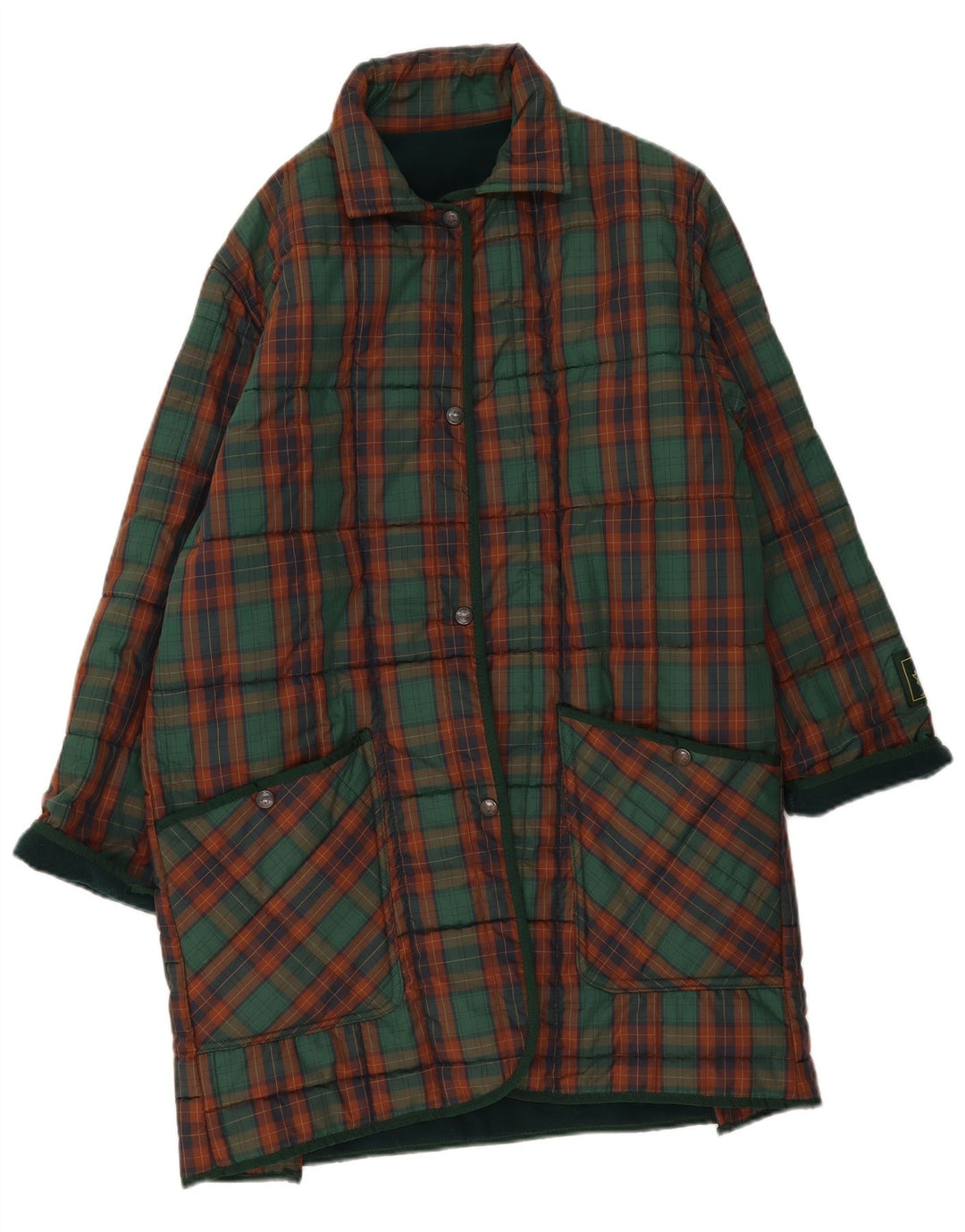 Cappotto imbottito vintage da donna UK 18 XL scozzese verde