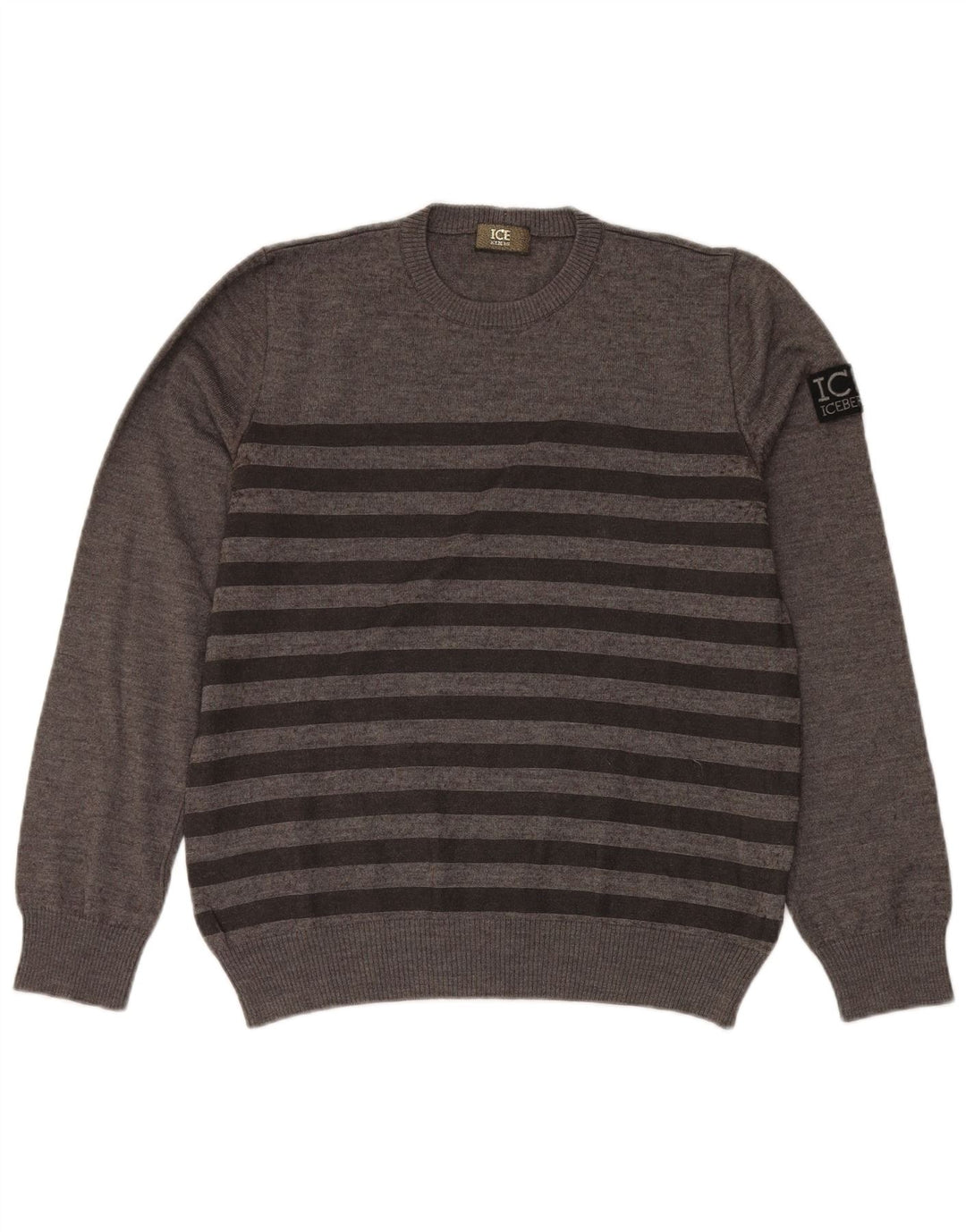 Maglione maglione girocollo da donna Iceberg UK 16 Lana a righe grigie grandi