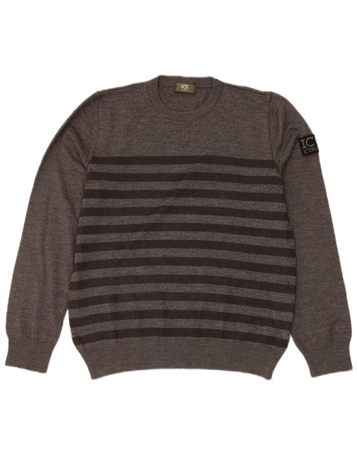Maglione maglione girocollo da donna Iceberg UK 16 Lana a righe grigie grandi