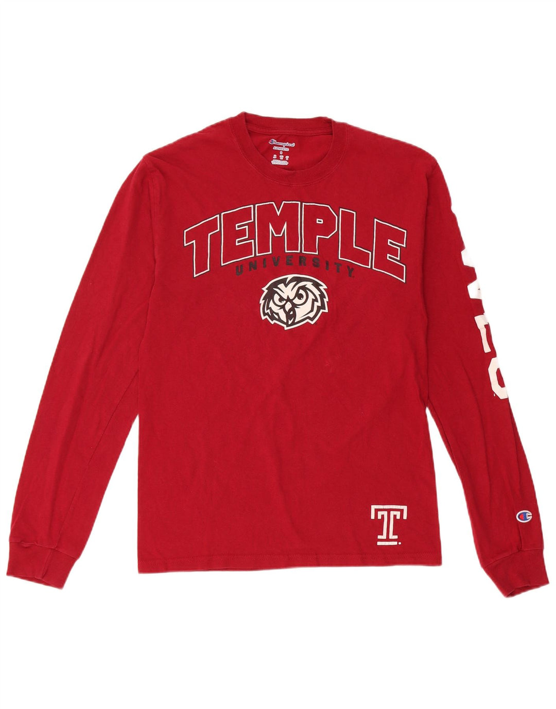 Champion Mens Temple University Graphic Top manica lunga piccolo cotone rosso