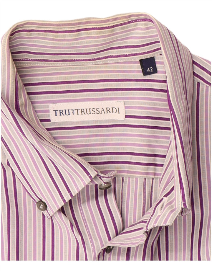 Camicia Trussardi Uomo Manica Corta Taglia 42 Large Viola a Righe