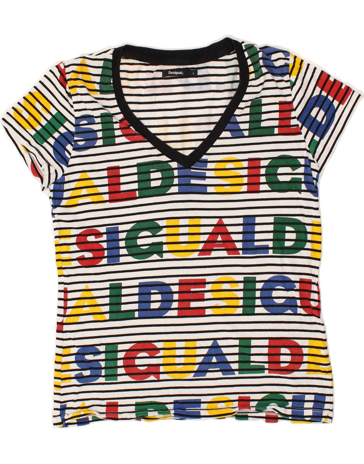 DESIGUAL T-shirt grafica da donna Top UK 14 medio a righe multicolore
