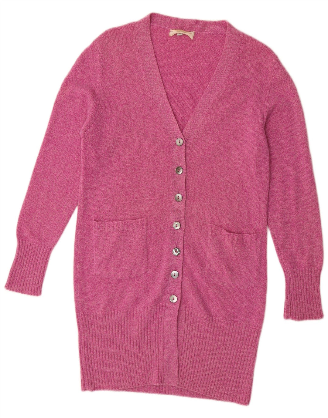 Maglione cardigan lungo da donna Andre Maurice UK 14 Cashmere rosa medio