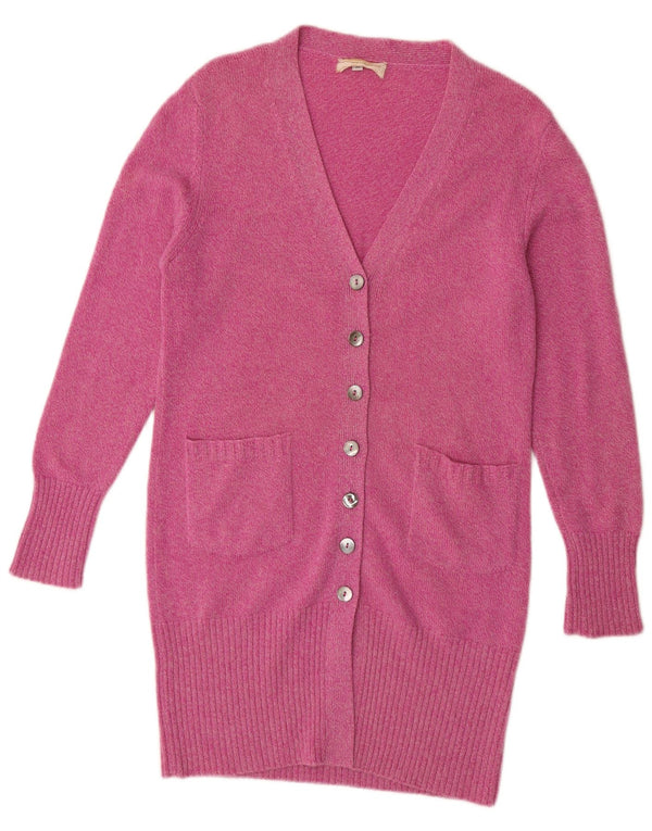 Maglione cardigan lungo da donna Andre Maurice UK 14 Cashmere rosa medio