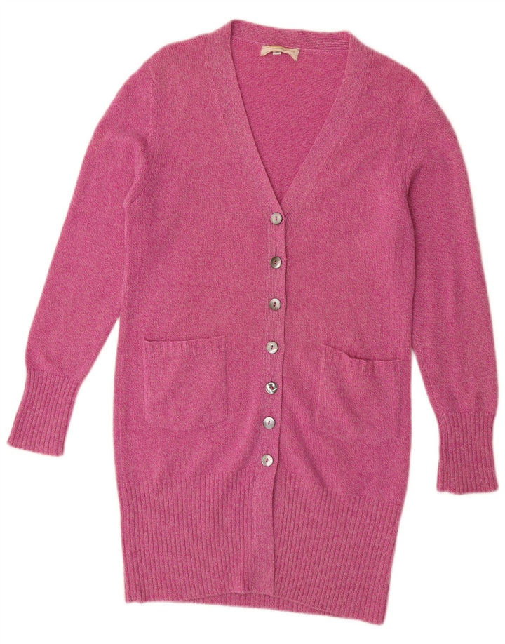Maglione cardigan lungo da donna Andre Maurice UK 14 Cashmere rosa medio