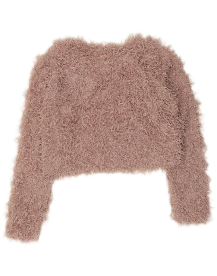 Maglione corto con scollo a barca da donna Zara UK 12 Poliestere rosa medio