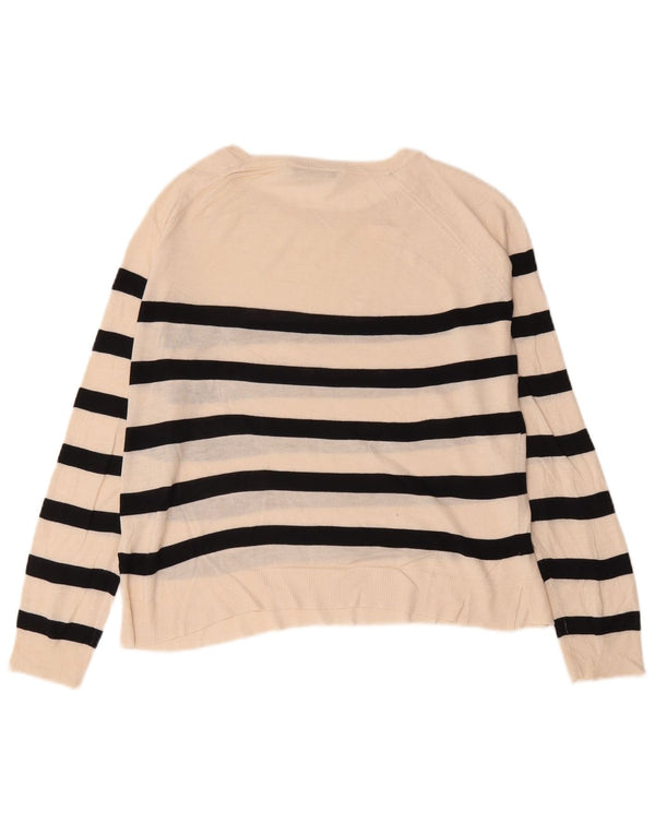 Maglione Zara da donna con scollo a barca UK 14 medio a righe bianco sporco