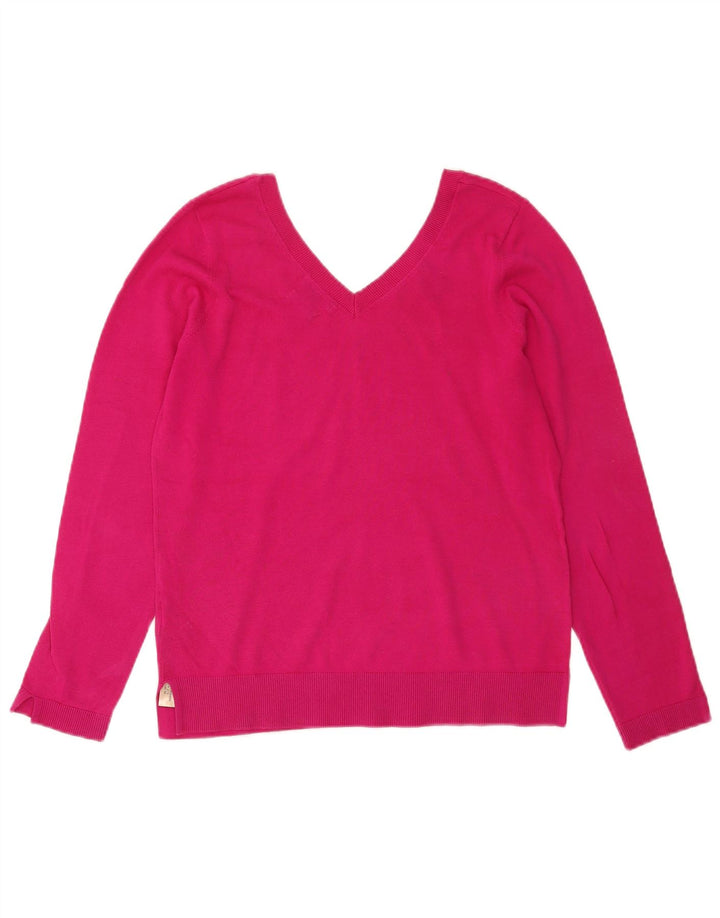 Maglione maglione con scollo a V da donna Massimo Dutti UK 14 Cotone rosa medio
