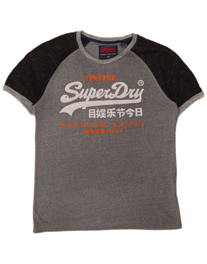 T-shirt grafica da uomo SUPERDRY Top grande in cotone color block grigio
